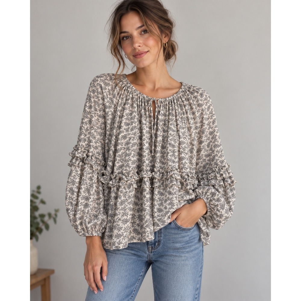 Denim & Supply Ralph Lauren RL Boho Floral Ruffle Peasant Blouse Large